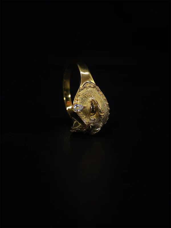 Venetian Mask Diamond Teardrop Ring With Purple Gemstone Crystals Eye
